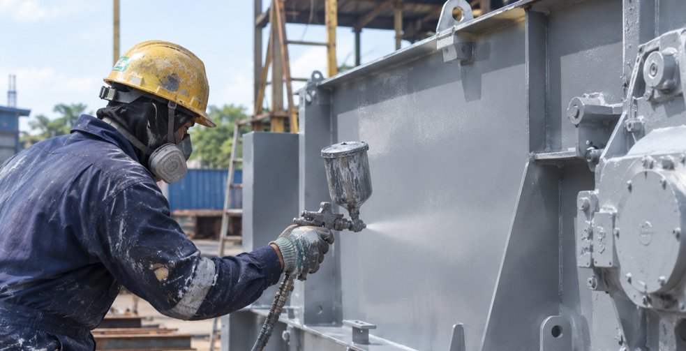 Spray painting fabricated steel